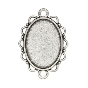 Link, glue-in, antique silver-finished "pewter" (zinc-based alloy), 28x25mm single-sided fancy oval with 25x18mm oval setting. Sold per pkg of 2.