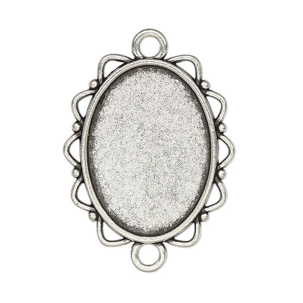 Link, glue-in, antique silver-finished "pewter" (zinc-based alloy), 28x25mm single-sided fancy oval with 25x18mm oval setting. Sold per pkg of 2. image number 0