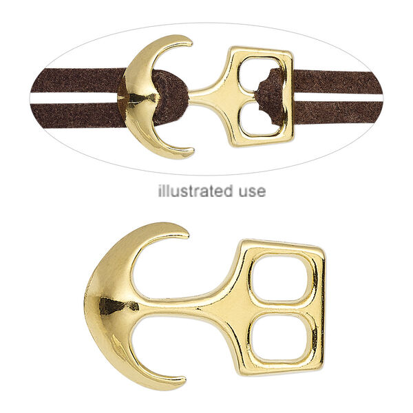 Clasp, gold-finished "pewter" (zinc-based alloy), 26x18mm anchor, 5.5x4.5mm inside diameter. Sold per pkg of 2. image number 0