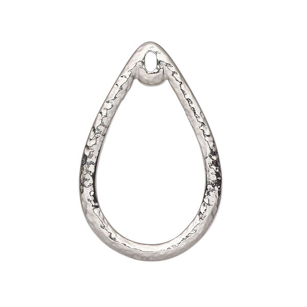 Drop, TierraCast®, "Hammertone" collection, white bronze-plated pewter (tin-based alloy), 31x20mm hammered open teardrop. Sold per pkg of 2. image number 0