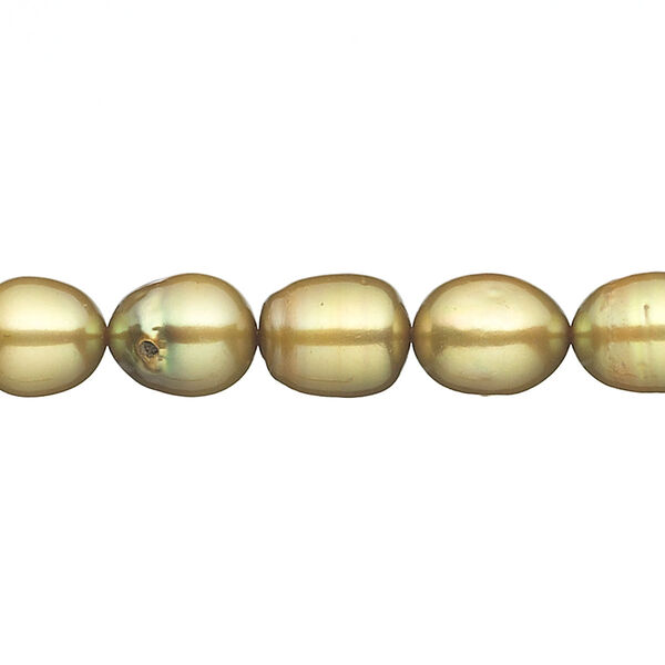 Pearl, cultured freshwater (dyed), golden olive, 8mm rice, C- grade, Mohs hardness 2-1/2 to 4. Sold per 16-inch strand. image number 0