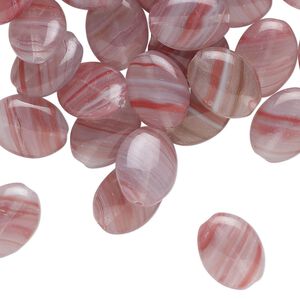 Bead, Czech pressed glass, translucent purple / grey / red, 12x9mm puffed oval with swirl pattern. Sold per 1-ounce pkg, approximately 40 beads.
