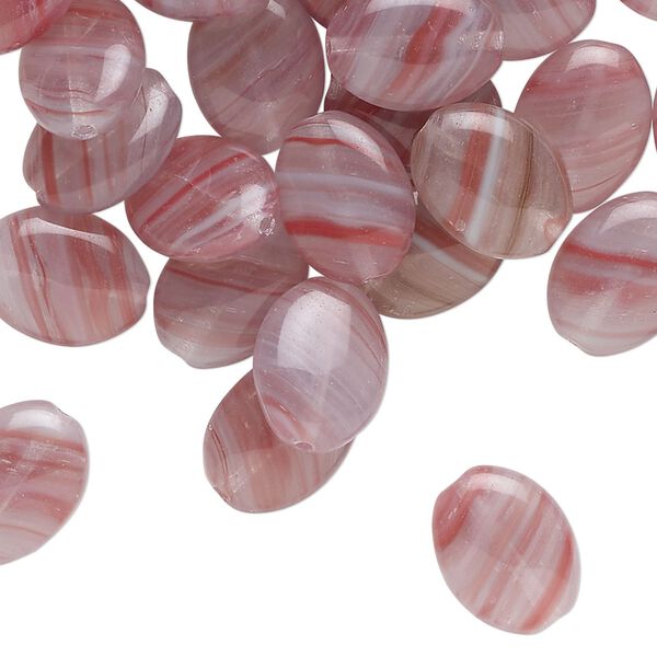 Bead, Czech pressed glass, translucent purple / grey / red, 12x9mm puffed oval with swirl pattern. Sold per 1-ounce pkg, approximately 40 beads. image number 0