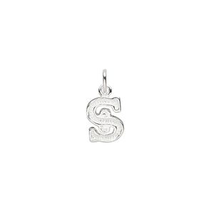 Charm, sterling silver, 10x7mm fancy block alphabet letter "S." Sold individually.