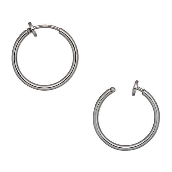 Earring, gunmetal-finished brass, 17mm round hoop with pierced-look spring closure. Sold per pair. image number 0