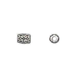 Bead, antique silver-plated "pewter" (zinc-based alloy), 7x5mm tube. Sold per pkg of 50.