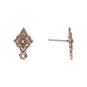 Earstud 1pkg2 TierraCast® antique copper-plated / pewter (tin-based alloy), 14x10mm scalloped diamond / reina, 21 gauge 1 pair