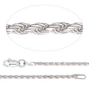 Chain 1pkg1 sterling silver French rope, 1.6mm diamond-cut / mixed clasp, Gossamer™ 24 inch