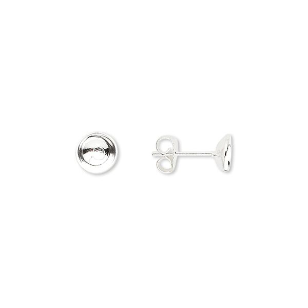Earstud 1pkg10 sterling silver, 6mm cup / 6-7mm round glue-in setting / earnuts, 5 pair image number 0