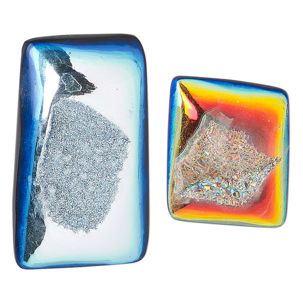 Druzy agate 1pkg2, hand-cut non-calibrated dichroic square cab C grade, 16x12mm-34x30mm image number 0