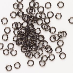 Jump ring, steel, pkg/80, 4mm open round, 2.4mm inside diameter, 21 gauge.