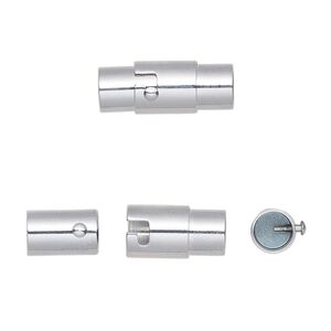 Clasp magnetic 1pkg1, 17.5x7mm locking round tube / fits 5mm cord, silver-finished / stainless steel 1-strand