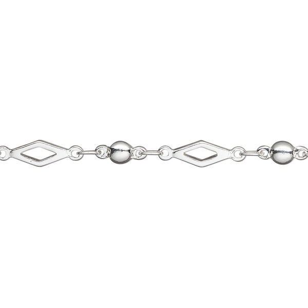 Chain, silver-plated brass, 4mm open diamond. Sold per pkg of 5 feet. image number 0