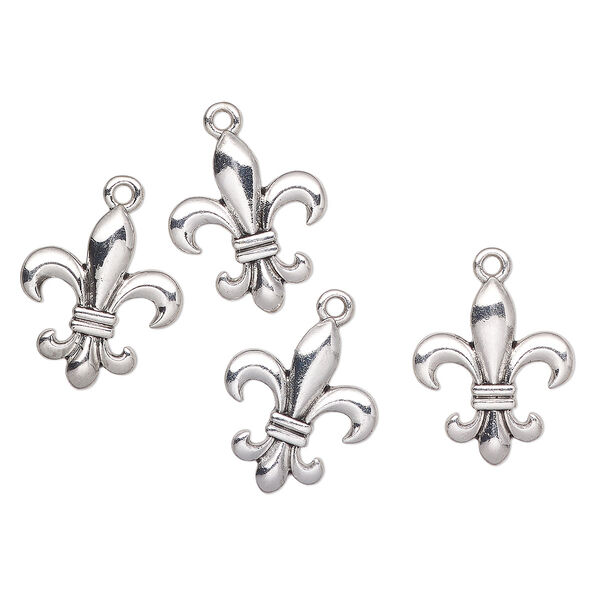 Charm, antique silver-finished "pewter" (zinc-based alloy), 20x17mm fleur-de-lis. Sold per pkg of 4. image number 0