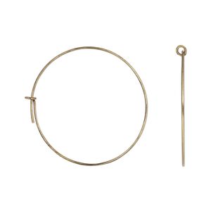 Hoop, antique gold-plated brass, 25mm round hoop, 24 gauge. Sold per pkg of 5 pairs.