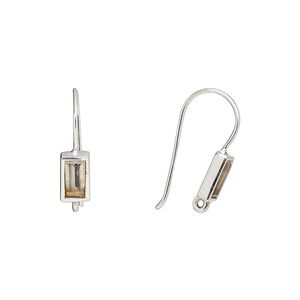 Ear wire fishhook 1pkg2 sterling silver / citrine, 16mm / 7x4mm rectangle / hand-cut / closed loop, 22 gauge 1 pair