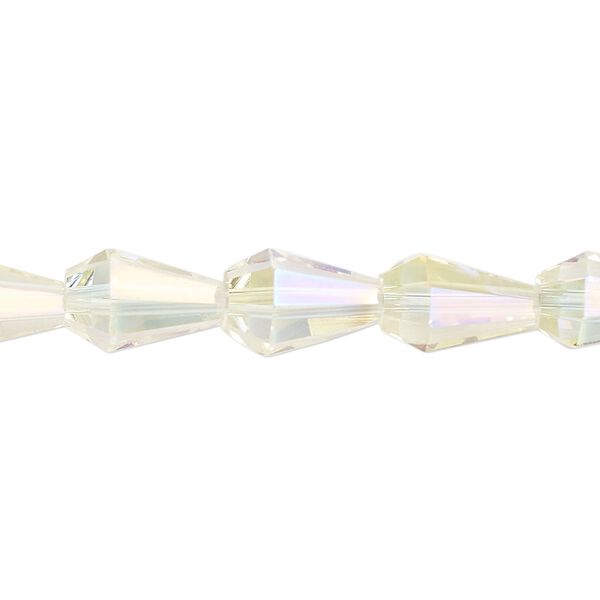 Bead, glass, crystal AB, 10x8mm faceted teardrop. Sold per 15-1/2 to 16-inch strand. image number 0