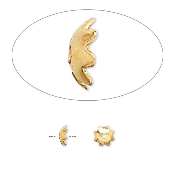 Bead cap, gold-finished brass, 5x1.5mm flower, fits 6-8mm bead. Sold per pkg of 100. image number 0