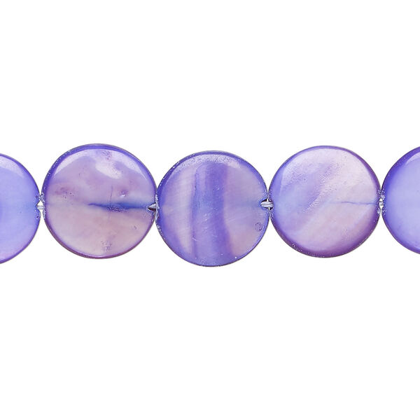 Mother-of-pearl shell 1pkg1, puffed flat round bead 15 inch purple 11-12mm image number 0