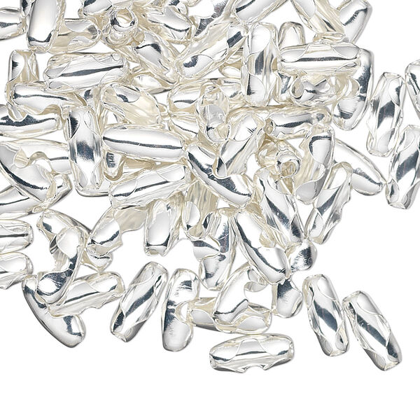 Ball chain connector, silver-plated brass, 9x3mm, fits 2.4mm ball chain. Sold per pkg of 100. image number 0