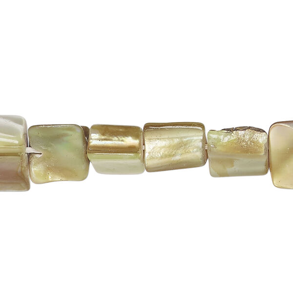 Mother-of-pearl shell 1pkg1, triangle tube bead 15 inch green apple / tan 7x6mm-13x10mm image number 0