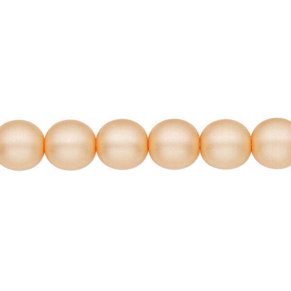 Bead, Czech pearl-coated glass druk, opaque matte peach, 8mm round. Sold per 15-1/2" to 16" strand. image number 0