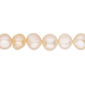 Pearl, White Lotus™, cultured freshwater, peach, 8mm flat-sided potato, B grade, Mohs hardness 2-1/2 to 4. Sold per 15-1/2" to 16" strand.