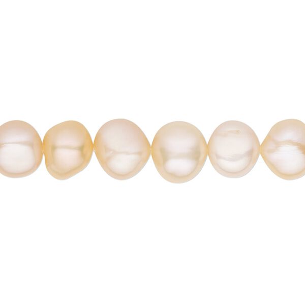 Pearl, White Lotus™, cultured freshwater, peach, 8mm flat-sided potato, B grade, Mohs hardness 2-1/2 to 4. Sold per 15-1/2" to 16" strand. image number 0