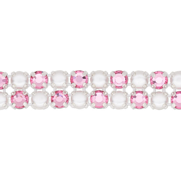 Banding 1pk silver plate opaque and transparent white and rose, Preciosa Rose Viva 12® Czech 10mm wide 4.5mm round 7.75 inch image number 0