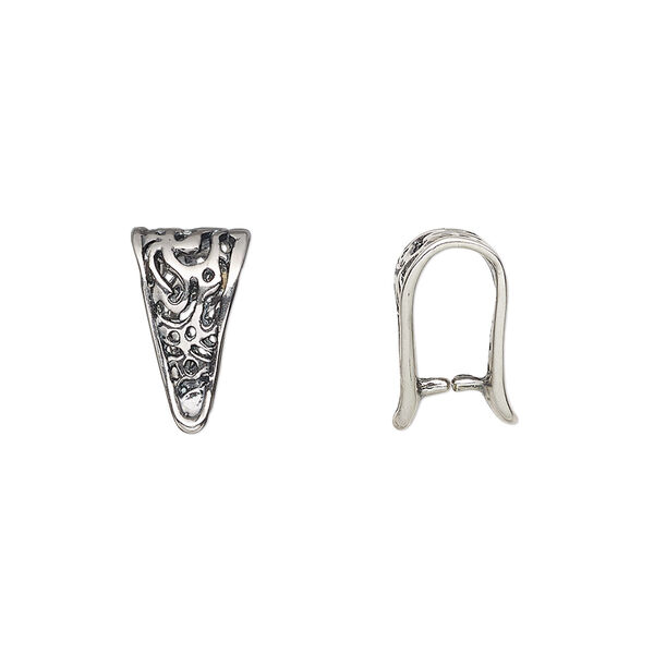 Bail, ice-pick, antique silver-plated brass, 14x8mm fancy triangle, 9mm grip length. Sold individually. image number 0