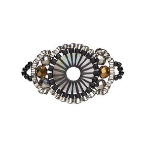 Link, Creative Touch, glass, copper / silver / black, 25x18mm double-sided fancy oval. Sold individually.