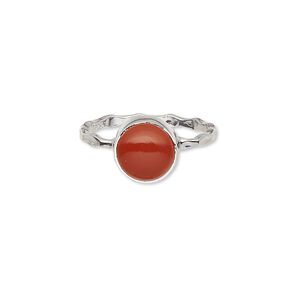 Ring, sterling silver and carnelian (dyed / heated), 9mm round, size 7. Sold individually.
