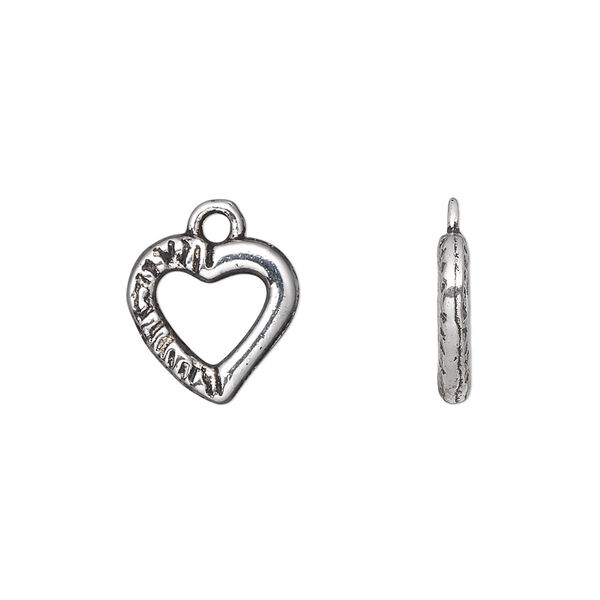 Charm, antique silver-plated "pewter" (zinc-based alloy), 13x13mm double-sided open heart. Sold per pkg of 20. image number 0