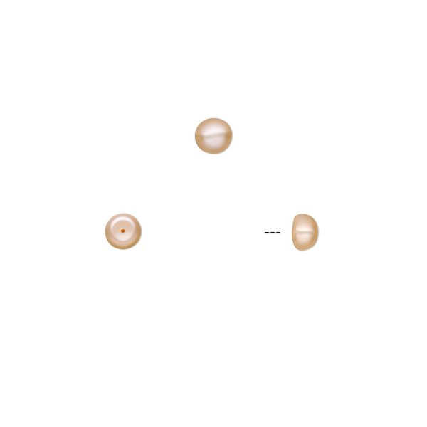 Pearl, White Lotus™, cultured freshwater, peach, 4-5mm half-drilled button, B grade, Mohs hardness 2-1/2 to 4. Sold per pkg of 5 pairs. image number 0