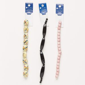 Bead mix, porcelain and multi-glass, multicolored, 10mm-41x12mm mixed shapes with 0.6-3mm hole. Sold per pkg of (3) 6-8 inch strands.