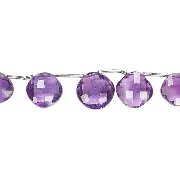 Amethyst 1pkg1, hand-cut top-drilled faceted cushion bead natural 4 inch graduated 7x7mm-10x10mm image number 0