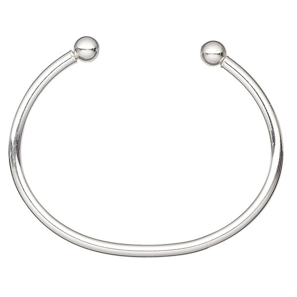 Bracelet, cuff, Create Compliments®, sterling silver, 3mm wide with (2) 6mm twist-off ball ends, adjustable from 6 to 6-1/2 inches. Sold individually. image number 0