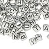 Bead mix, acrylic, opaque silver and black, 6mm cube with alphabet letters. Sold per pkg of 100. image number 0