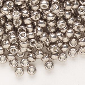Seed bead, Miyuki, glass, pkg/250g, #6 rocaille, opaque galvanized pewter, (RR-1095).