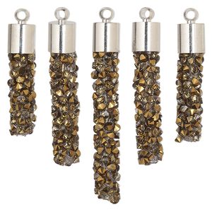 Focal, glass / resin / imitation rhodium-finished brass, gold, 22.5x6mm-37x6mm graduated fan stick. Sold per 5-piece set.