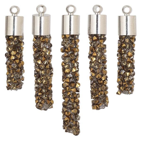 Focal, glass / resin / imitation rhodium-finished brass, gold, 22.5x6mm-37x6mm graduated fan stick. Sold per 5-piece set. image number 0