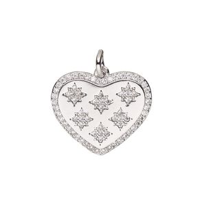 Charm, cubic zirconia and silver-finished brass, clear, 18x16mm single-sided heart with 5mm open jump ring. Sold individually.