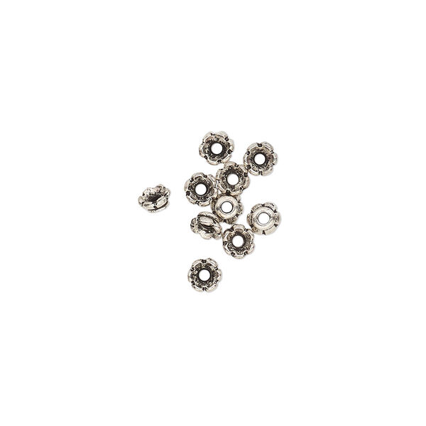 Bead cap, TierraCast®, antique silver-plated pewter (tin-based alloy), 3.5x2mm scalloped round, fits 2-4mm bead. Sold per pkg of 10. image number 0