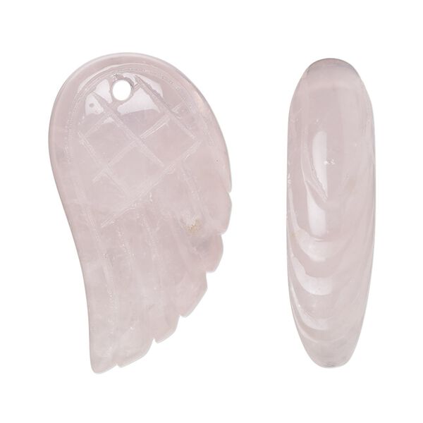 Rose quartz 1pkg1, hand-cut top-drilled 2-sided wing focal natural 31x17mm-32x19mm image number 0
