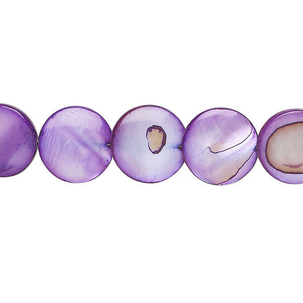 Mother-of-pearl shell 1pkg1, lentil-drilled puffed flat round bead 15 inch royal purple 10-11mm image number 0
