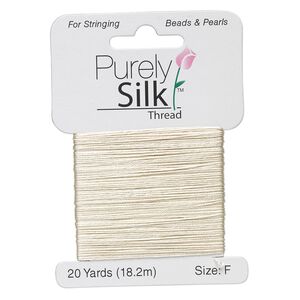 Thread, Purely Silk™, ecru, size F. Sold per 20-yard card.
