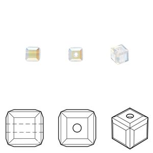 Bead 288pk white opal shimmer, Swarovski® 4mm cube 5601