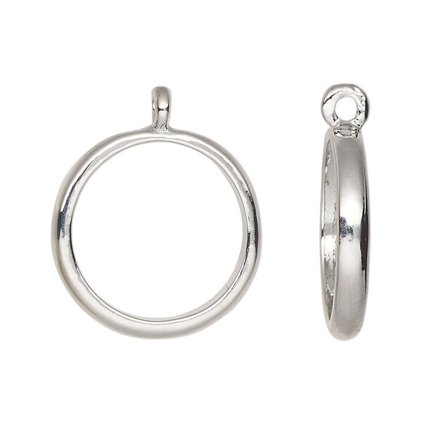 Drop, silver-finished "pewter" (zinc-based alloy), 22mm open round. Sold per pkg of 4. image number 0