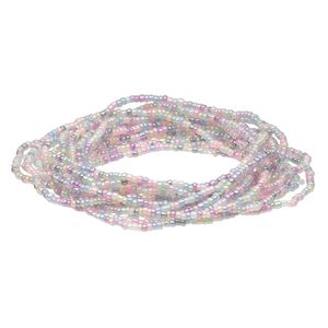 Bracelet, Everyday Jewelry, stretch, glass, ceylon pastel tones, #11 and 2x1mm-3x2mm rounds, 7-1/2 inches. Sold per pkg of 2.