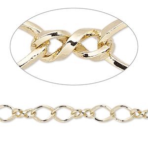 Chain 1pkg1 figure 8, 5mm double, gold-finished brass 5 foot unfinished